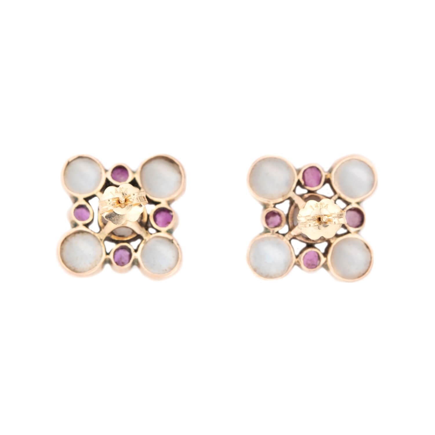 Cabochon Set di orecchini e bracciali con pietra di luna e zaffiro in stile retrò 14k in vendita