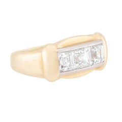 Retro 14k & Palladium Diamond Three Stone Ring