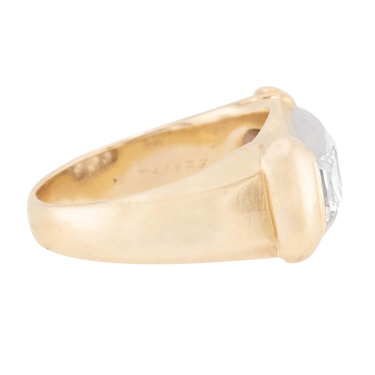 Retro 14k & Palladium Diamant-Ring mit drei Steinen (Asscher-Schliff) im Angebot