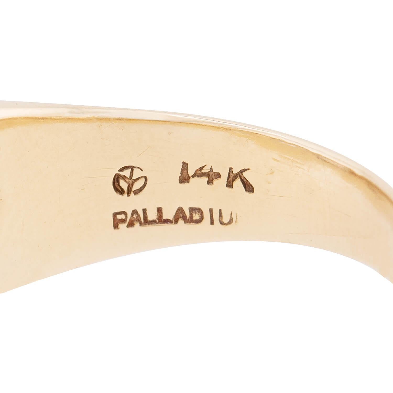 Retro 14k & Palladium Diamant-Ring mit drei Steinen Damen im Angebot