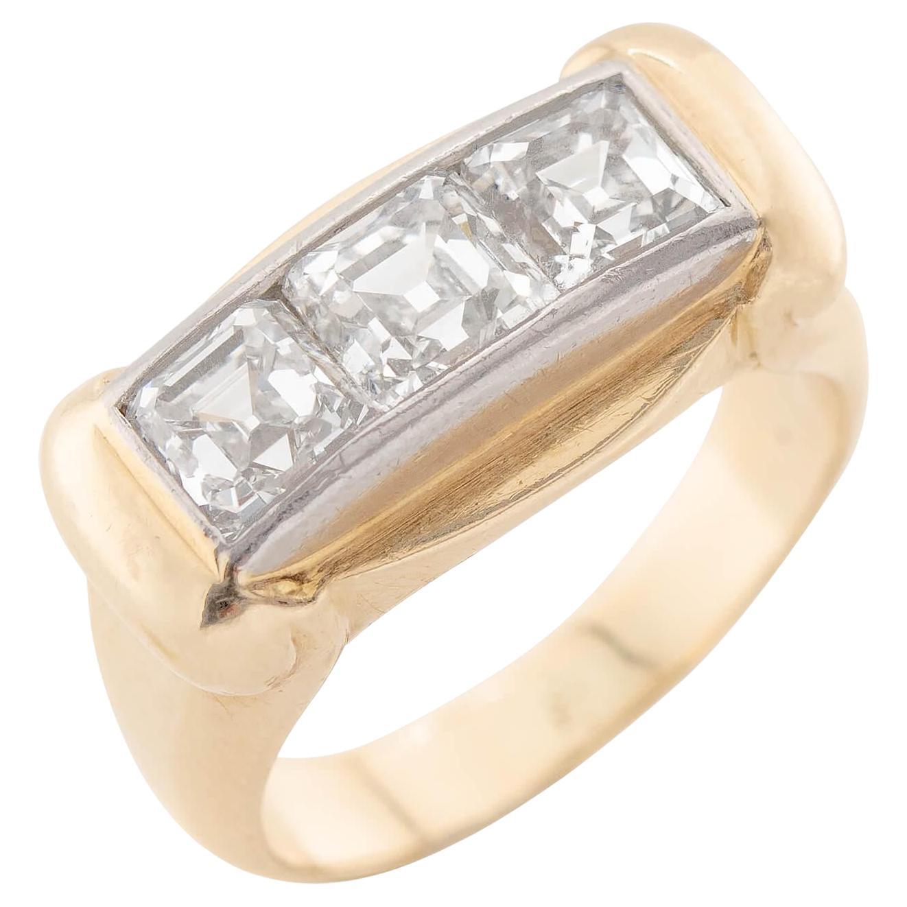 Retro 14k & Palladium Diamond Three Stone Ring