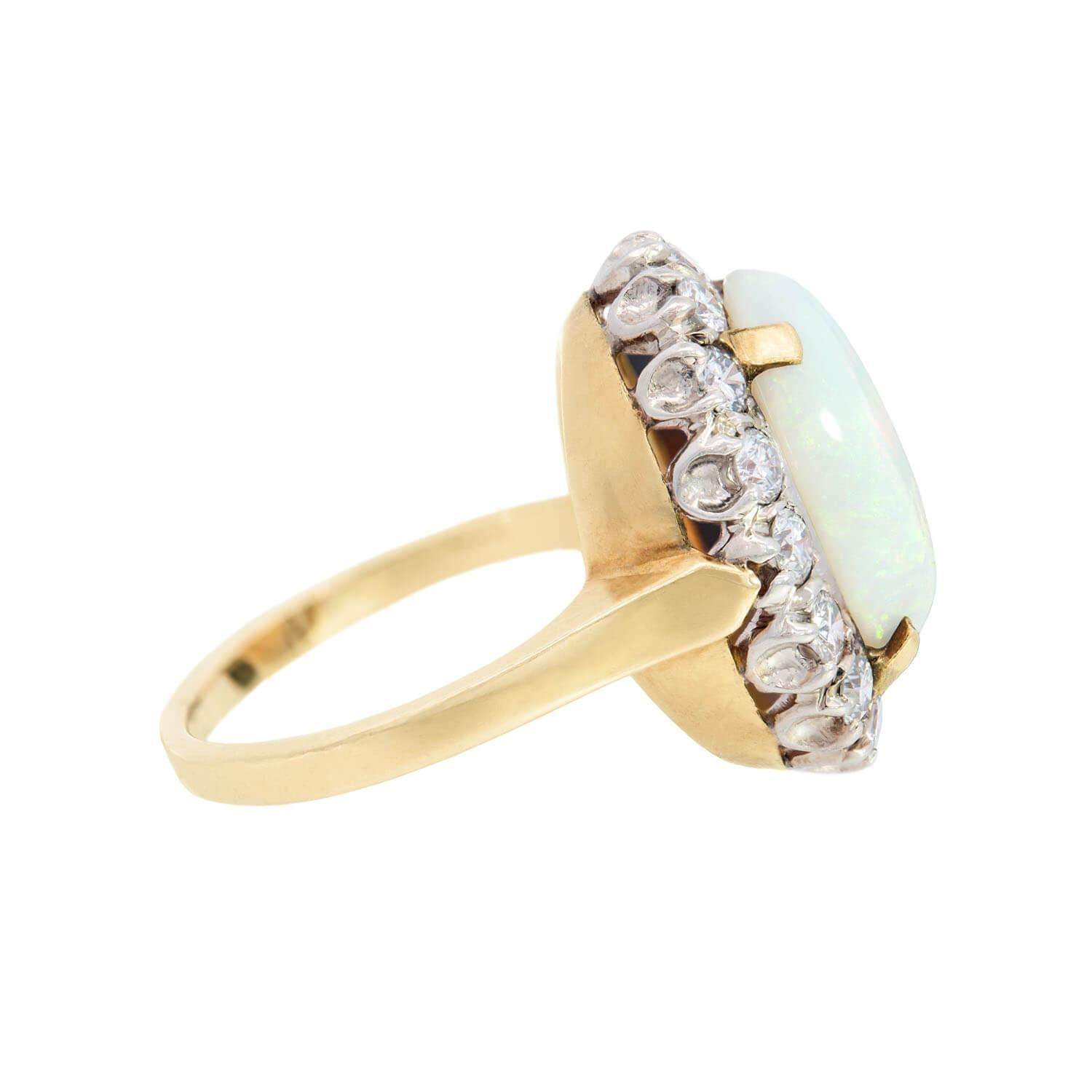 Retro 14k/Platinum Opal and Diamond Halo Ring In Good Condition For Sale In Narberth, PA