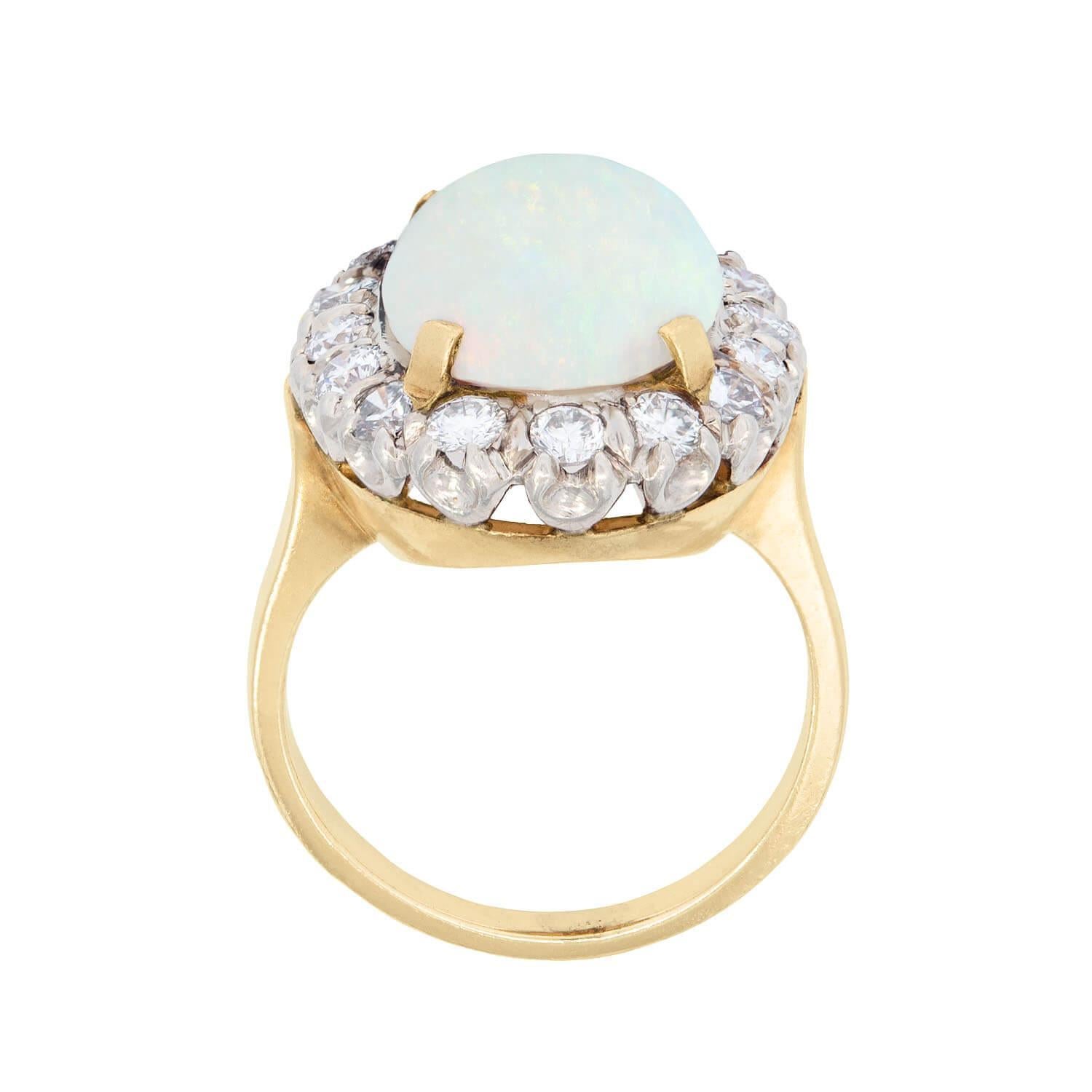 Women's or Men's Retro 14k/Platinum Opal and Diamond Halo Ring For Sale