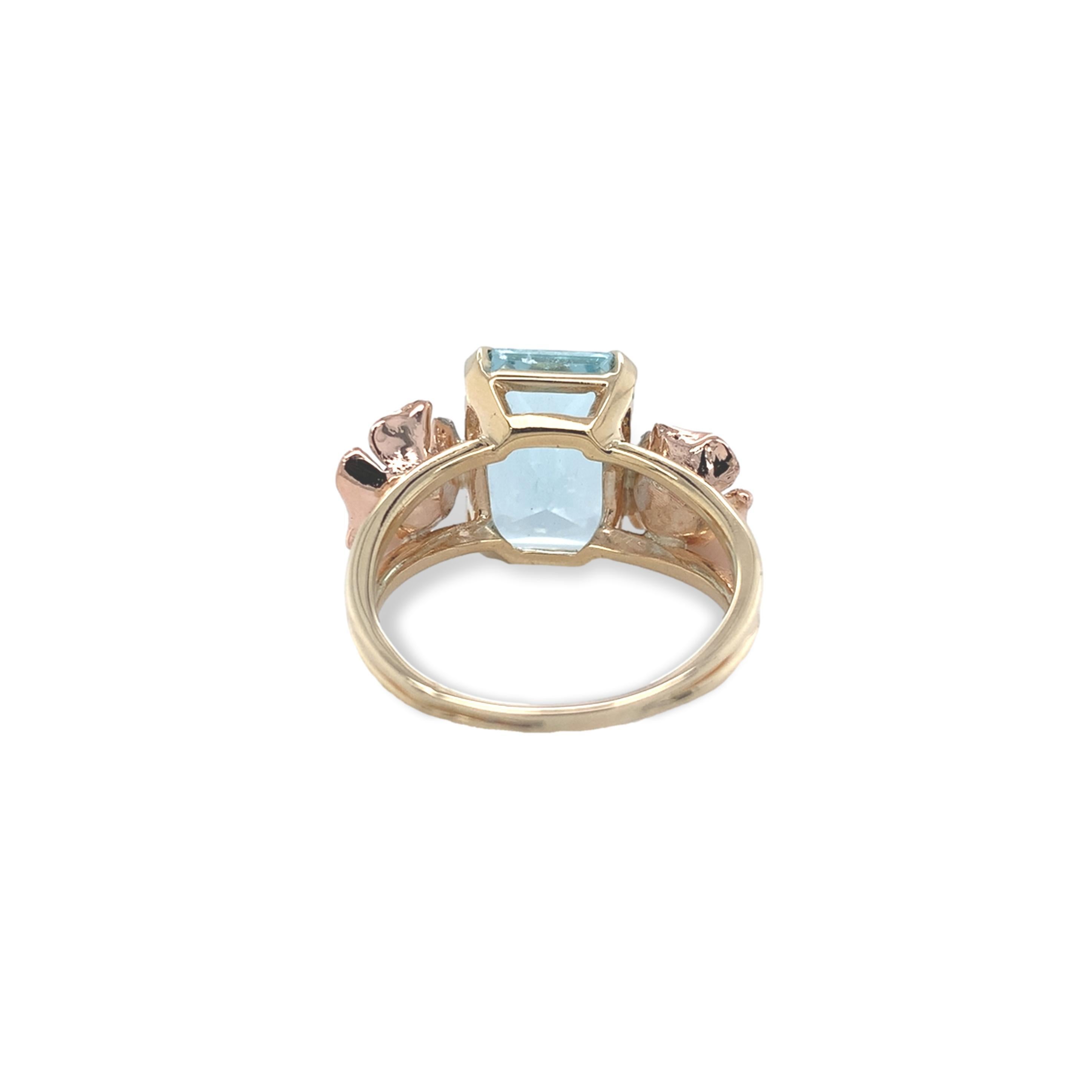 De las mujeres Anillo retro de oro rosa y amarillo de 14 quilates con flor de aguamarina y rubí de 4,52 quilates en venta
