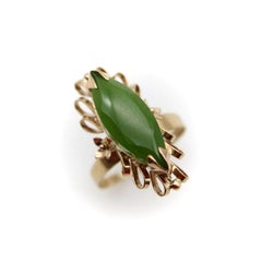 Anello retrò in oro rosa 14K con giada nefrite sfaccettata