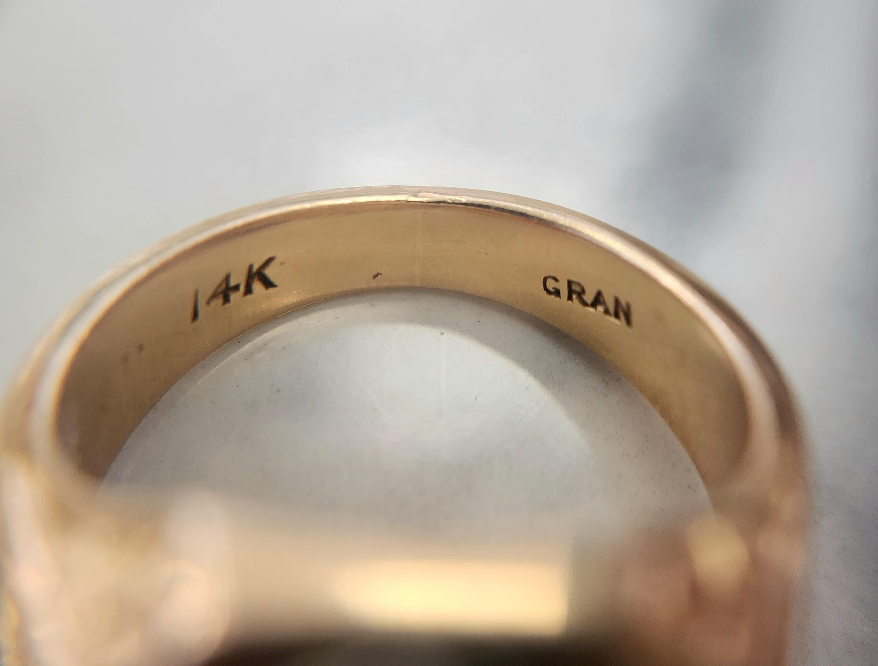 Retro 14K Rose Gold Masonic Old Mine Cut Diamond Signet Ring For Sale 2