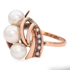 Retro 14k Rose Gold Pearl Bouquet Ring