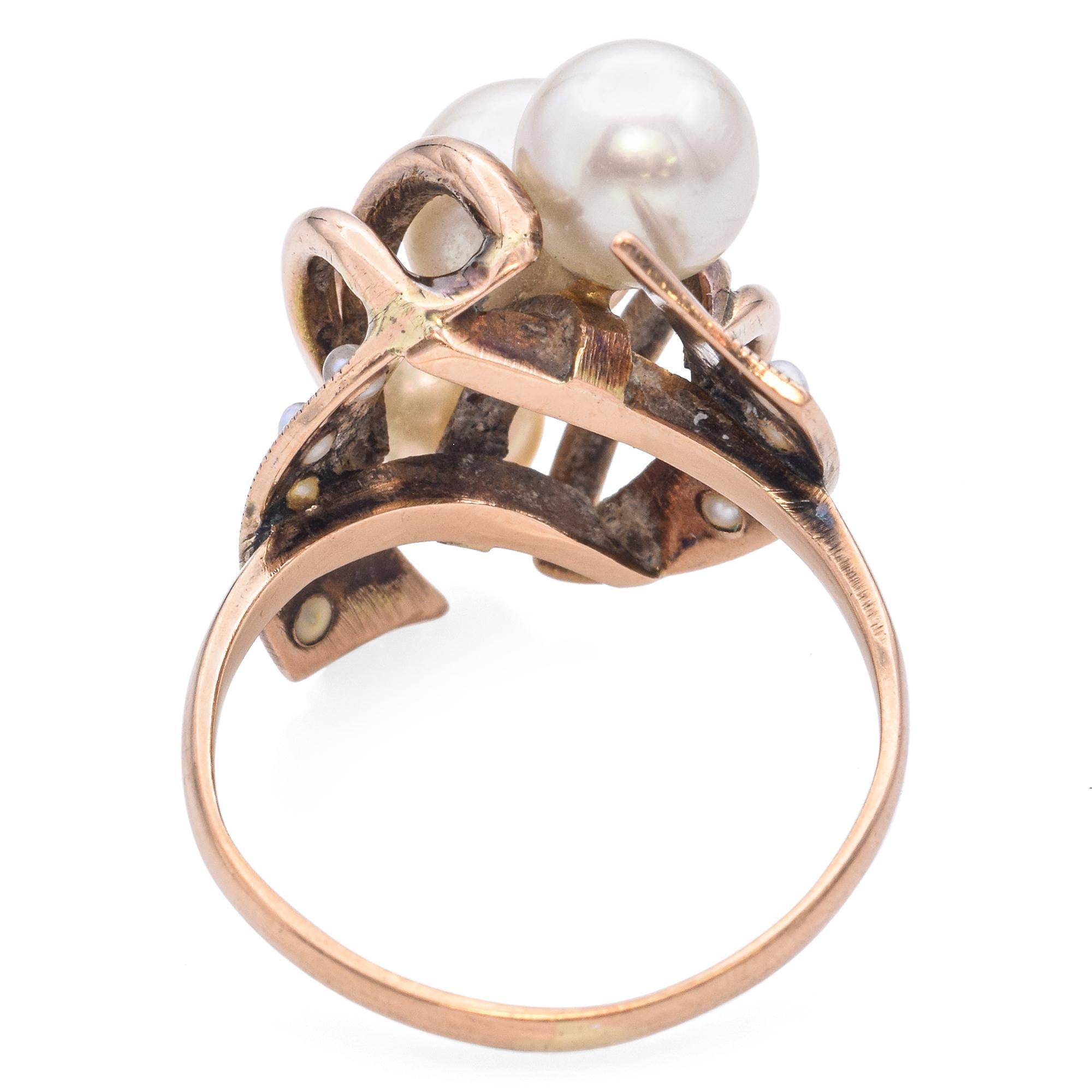 Retro 14k Roségold Perlen-Blumenstrauß-Ring (Ungeschliffen) im Angebot