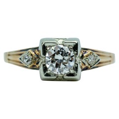 Vintage 14k Rose Gold Round Old Cut Diamond 3 Stone Engagement Ring