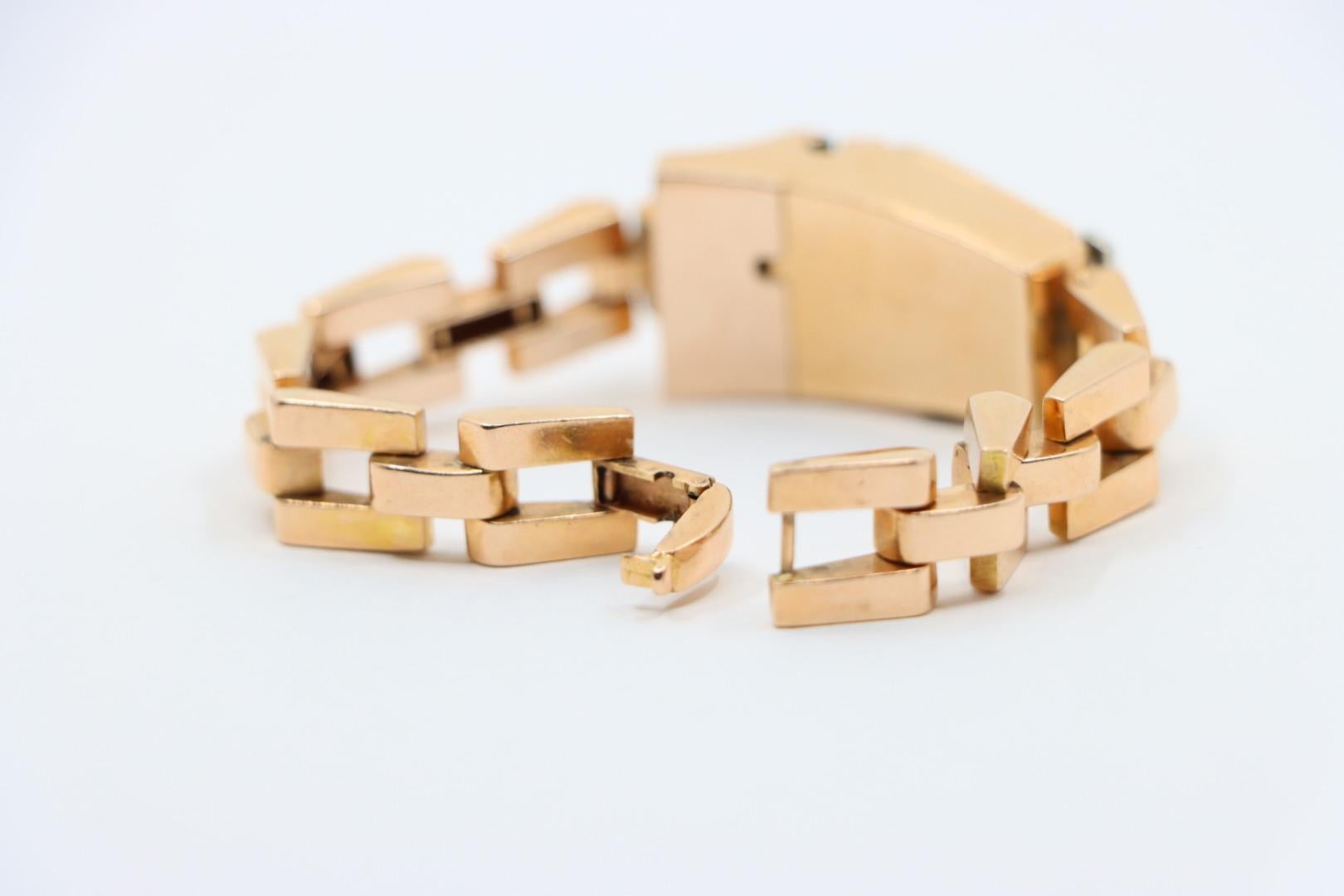 Reloj Pulsera Retro Oro Rosa 14K Rubí Diamantes en venta 12
