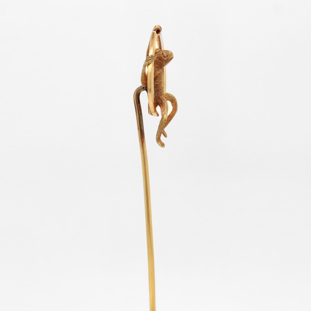 Retro 14k Rose & Yellow Gold Frog & Horseshoe Stickpin For Sale 5