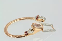 Retro 14 Karat Ruby Diamond Watch Ciny Watch Co. Le Noirmont, circa 1940s