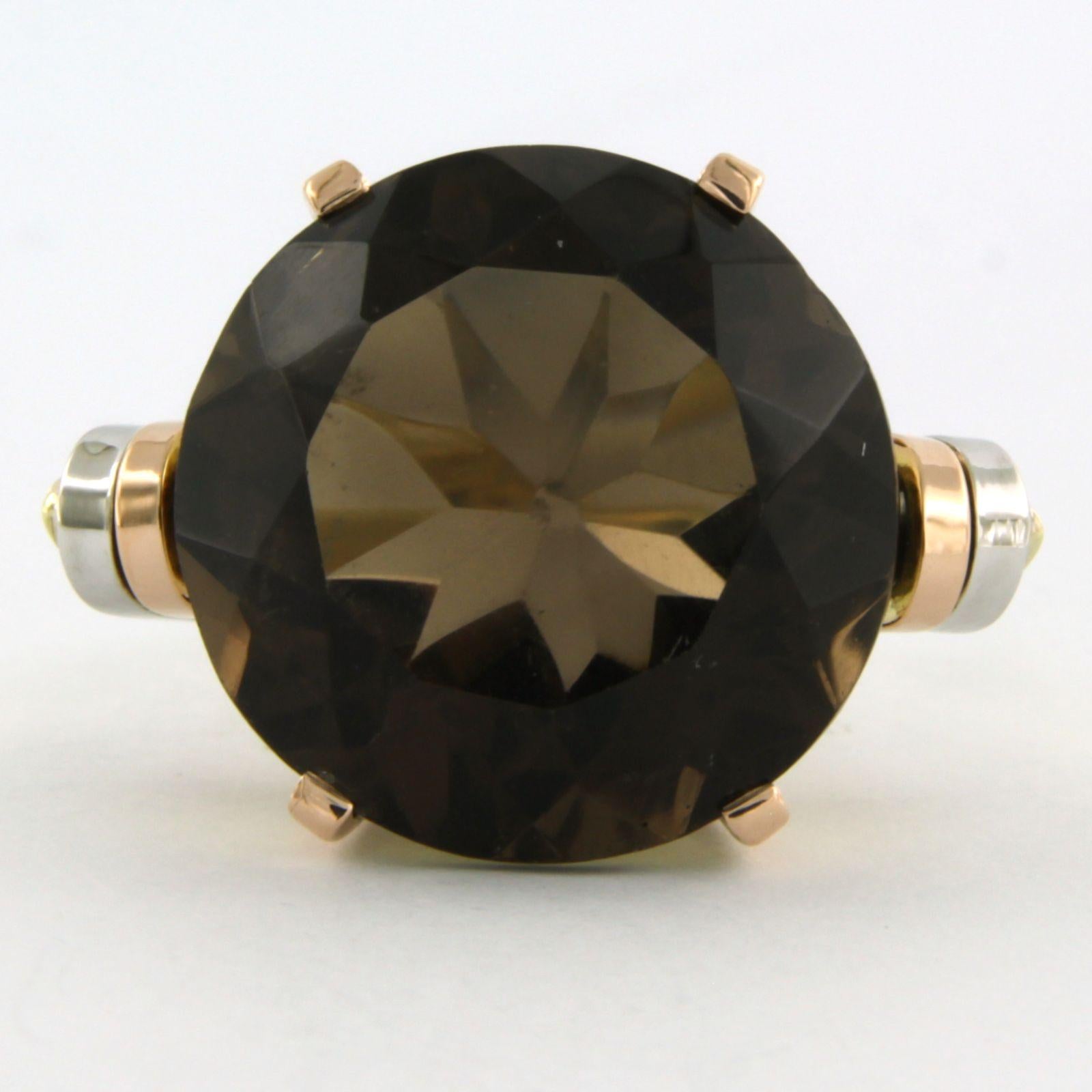 RETRO 14k three-coloured gold ring with smoky quartz 13.2 grams