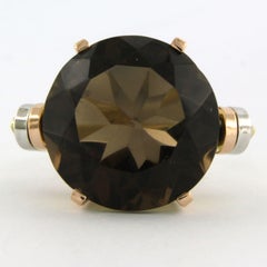 RETRO 14k three-coloured gold ring with smoky quartz 13.2 grams