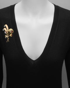 Retro 14 Karat Tricolored Gold and Gemstone Flower Brooch