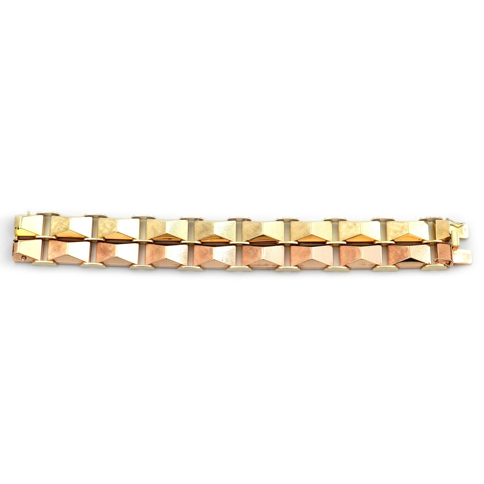Retro Retro-Armband aus 14 Karat zweifarbigem Gold, Deutschland, um 1950 im Zustand „Gut“ im Angebot in Goettingen, DE