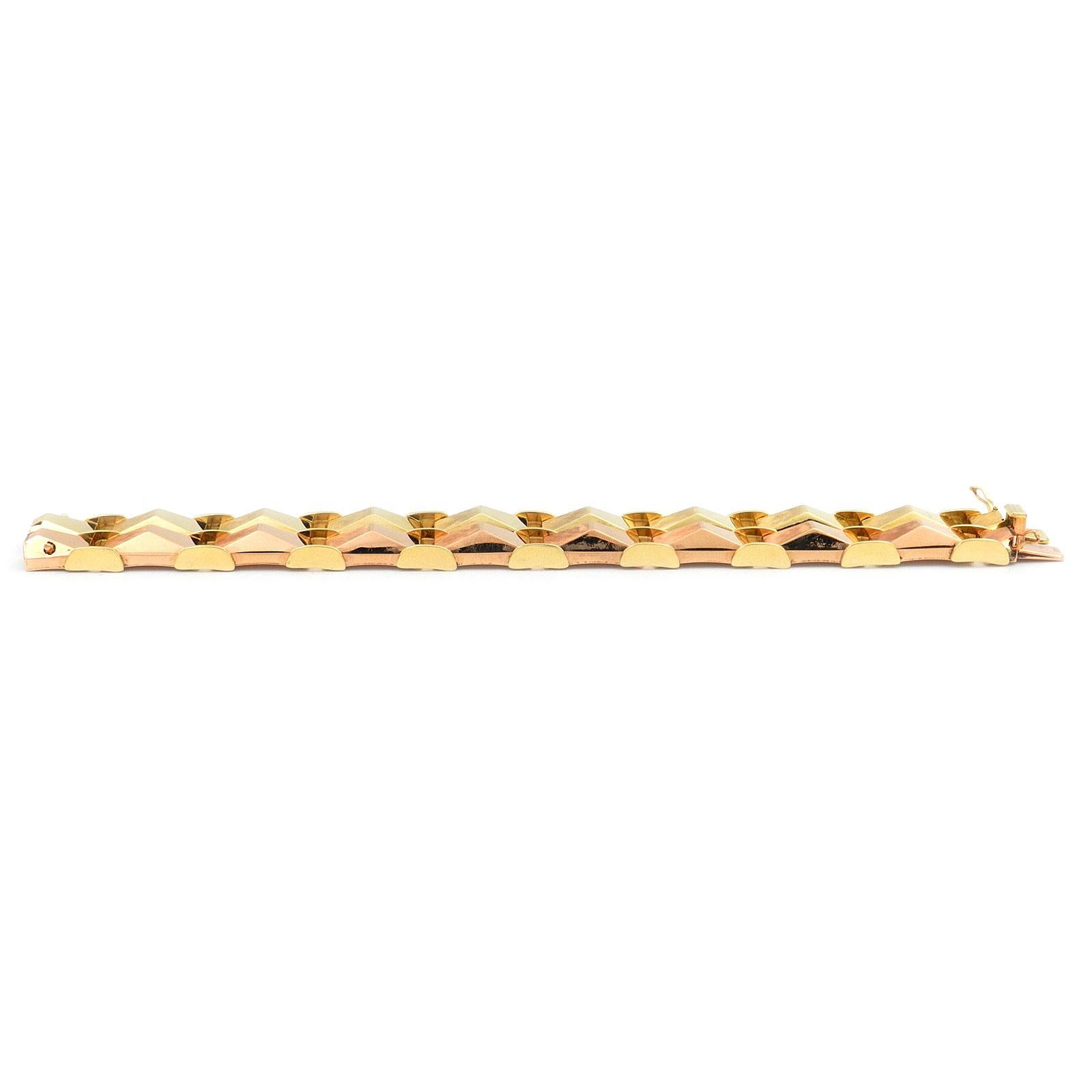 Bracelet rétro en or bicolore 14 carats, Allemagne, vers 1950 en vente 1