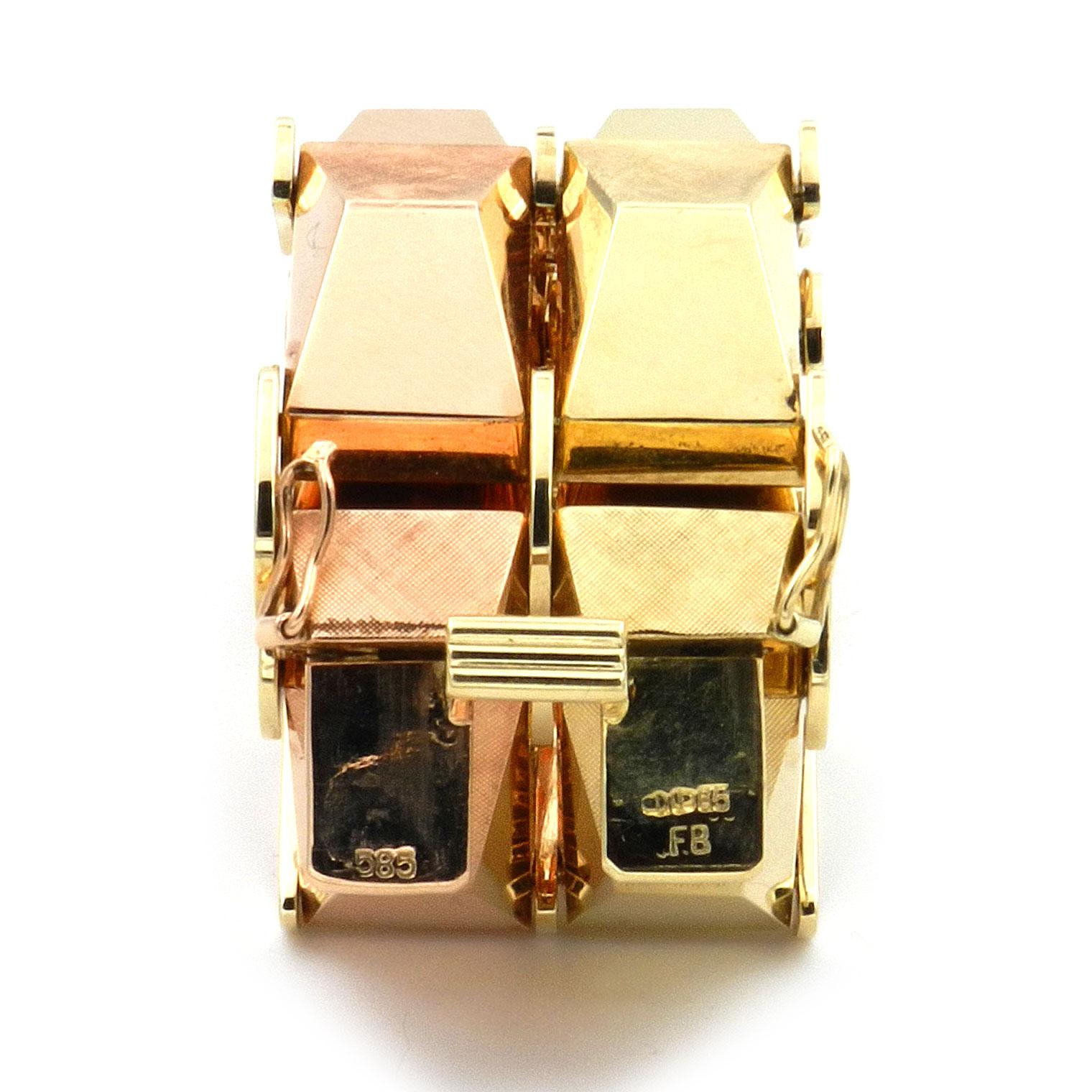 Retro Retro-Armband aus 14 Karat zweifarbigem Gold, Deutschland, um 1950 im Angebot 4
