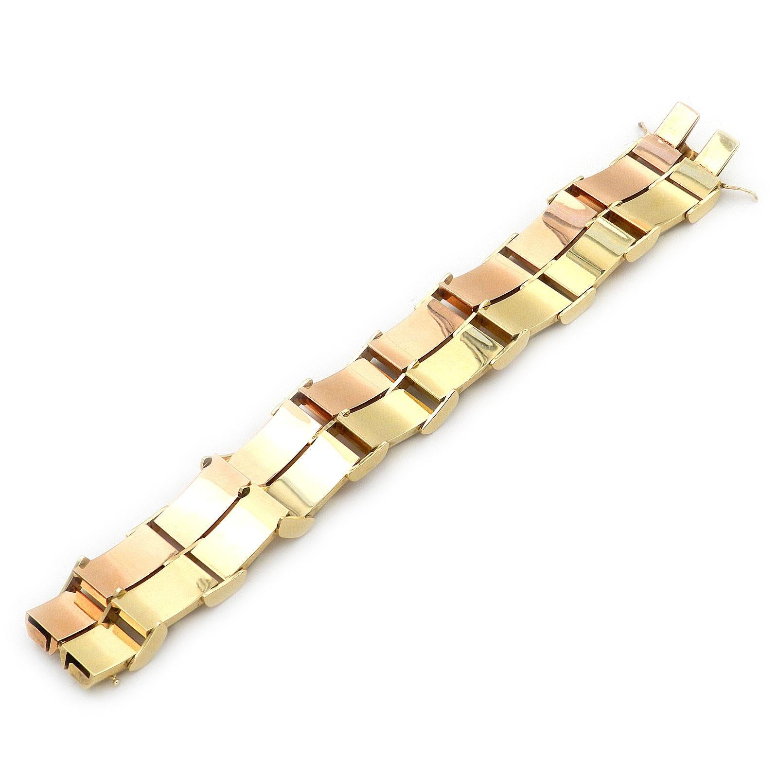 Retro Retro-Armband aus 14 Karat zweifarbigem Gold, Deutschland, um 1950 im Angebot 5