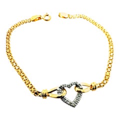 Pulsera Corazón Diamante Natural Oro Bicolor 14K Retro Circa 1980