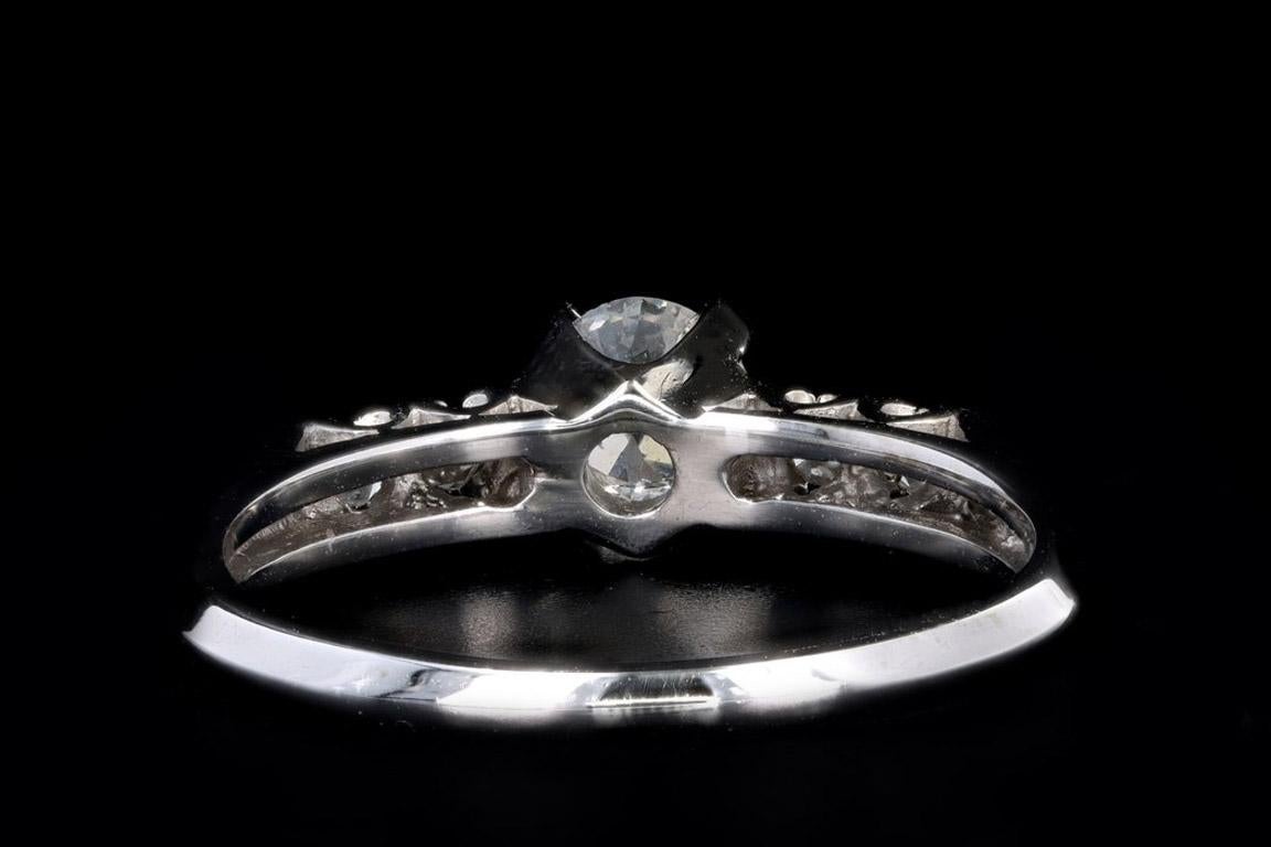 Retro 14K White Gold .37 Carat Old European Cut Diamond Engagement Ring In Good Condition For Sale In Cape May, NJ