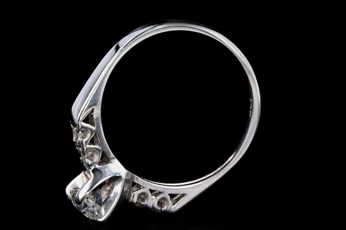 Women's Retro 14K White Gold .37 Carat Old European Cut Diamond Engagement Ring For Sale