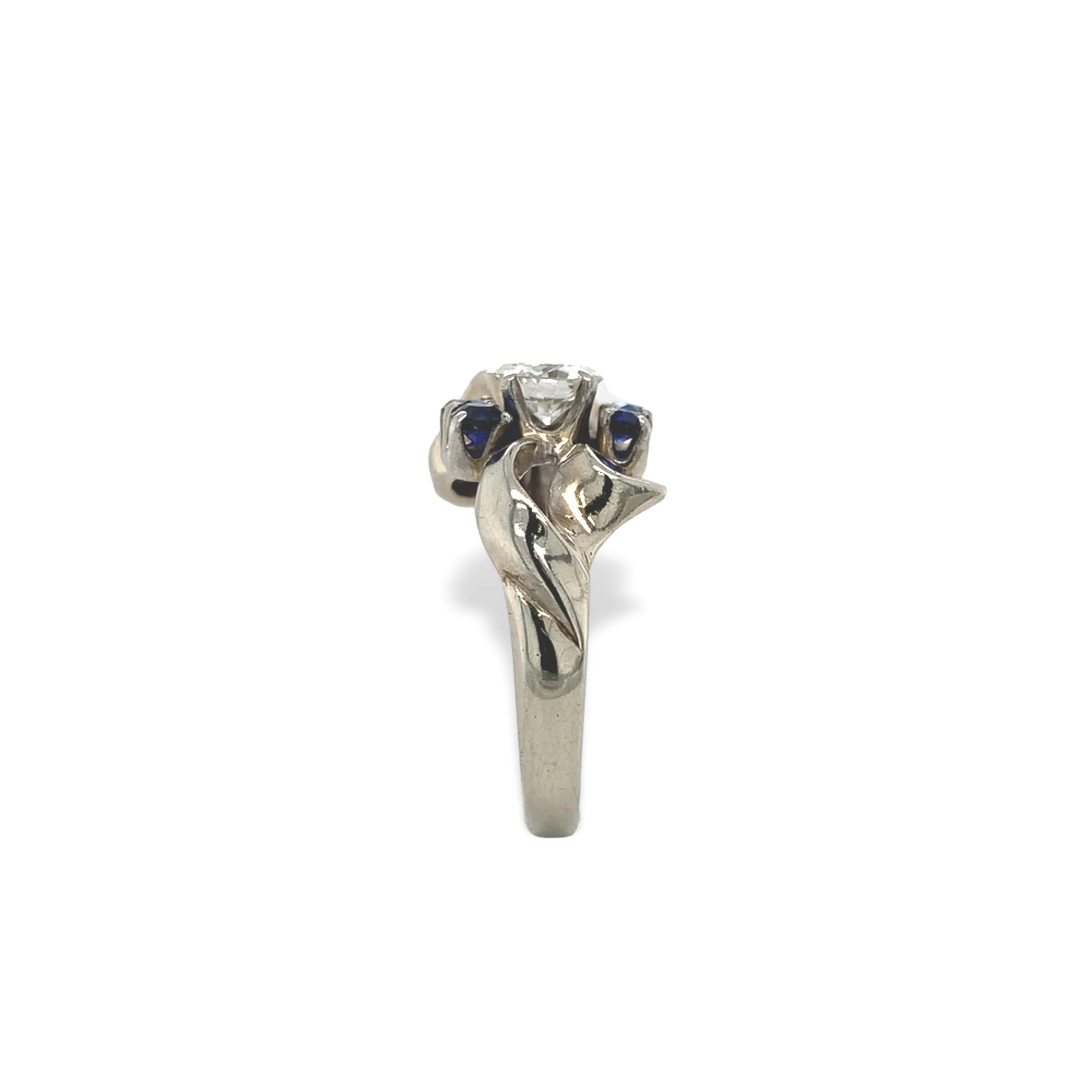 Retro 14K Weißgold Diamant-Schleifenring Größe 7,25 im Zustand „Gut“ im Angebot in Big Bend, WI