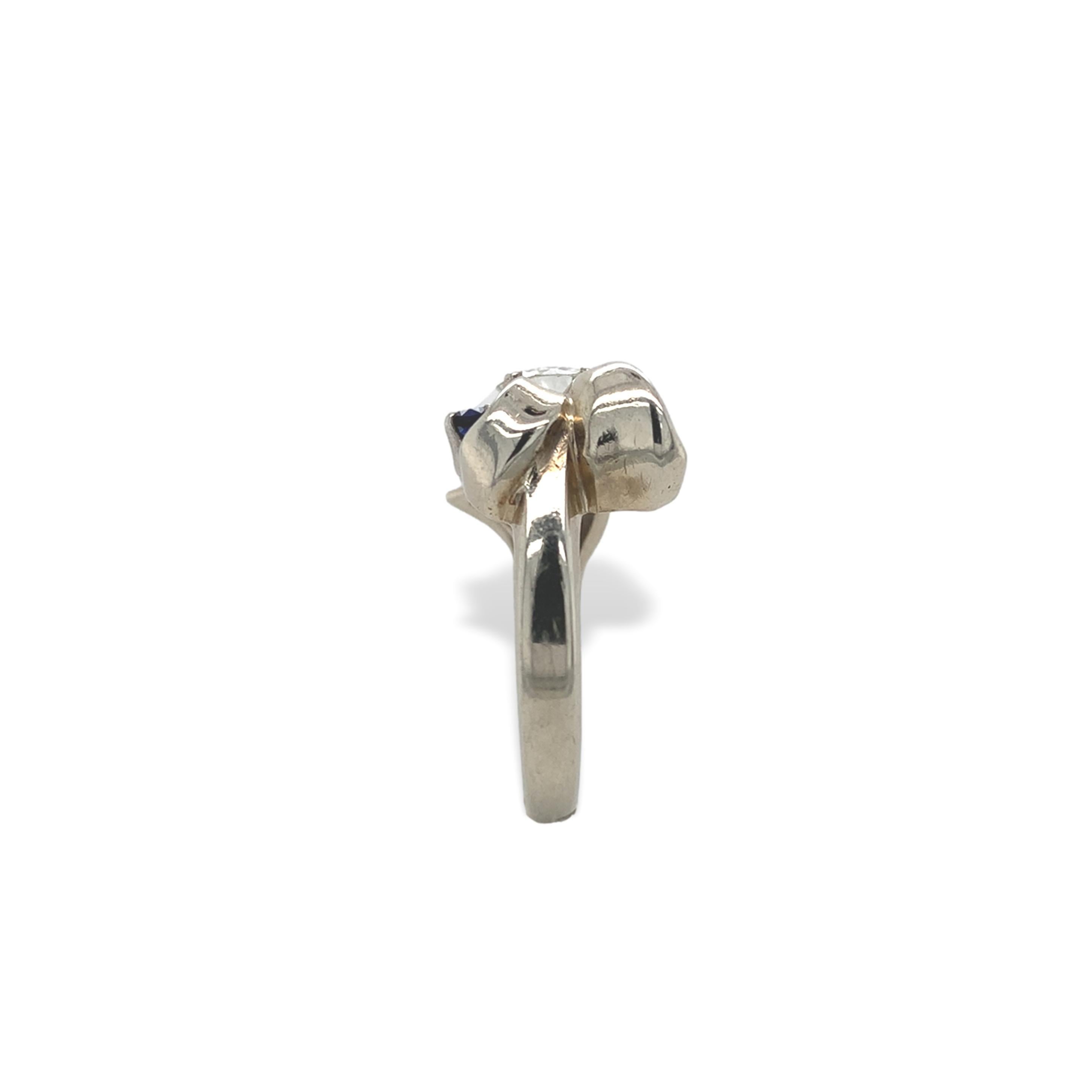 Retro 14K Weißgold Diamant-Schleifenring Größe 7,25 Damen im Angebot