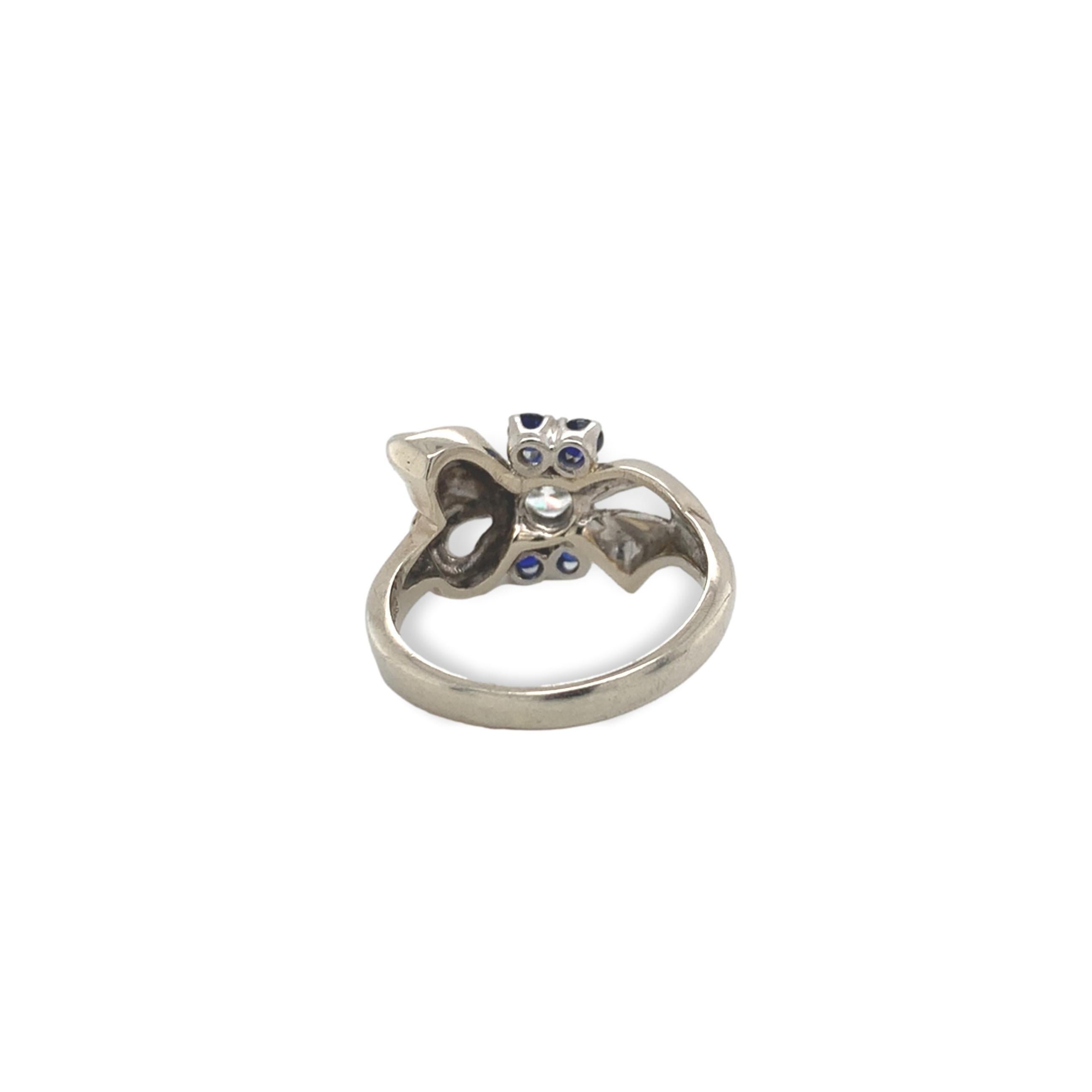 Retro 14K Weißgold Diamant-Schleifenring Größe 7,25 im Angebot 1