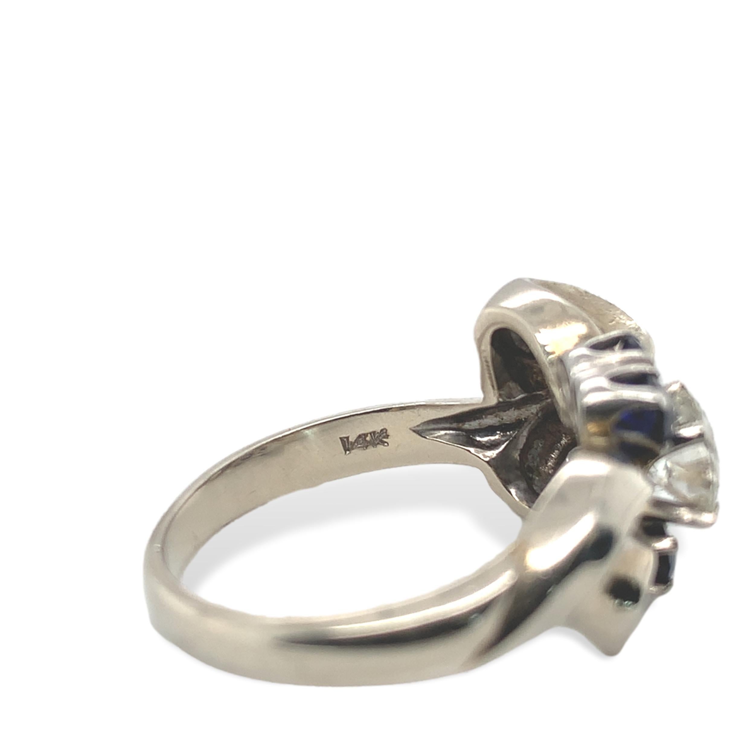 Retro 14K Weißgold Diamant-Schleifenring Größe 7,25 im Angebot 4