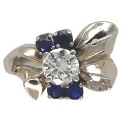 Anello retrò con fiocco di diamanti in oro bianco 14K, misura 7,25