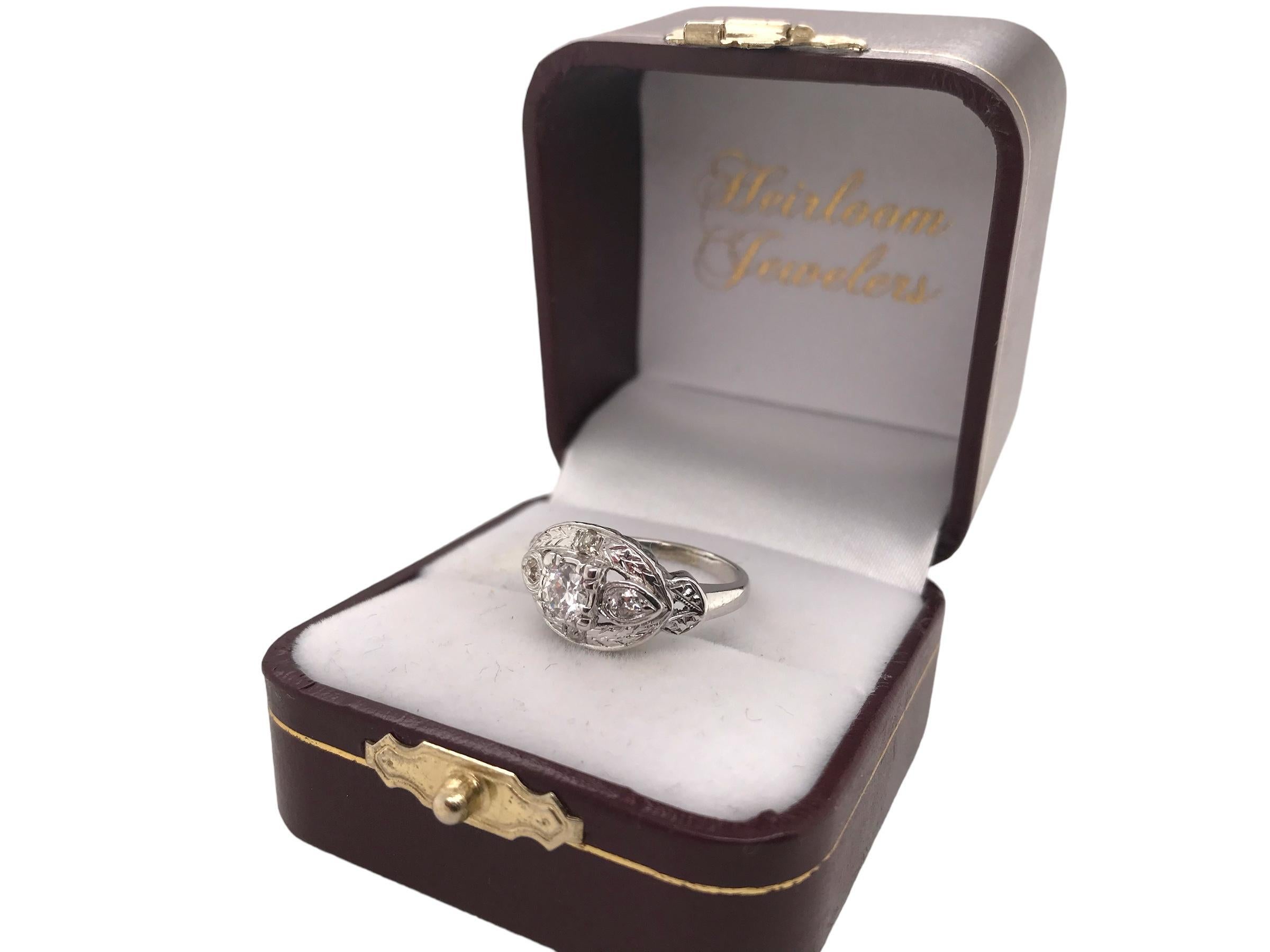 Retro 14K White Gold Diamond Cocktail Ring 0.35 Carat For Sale 5