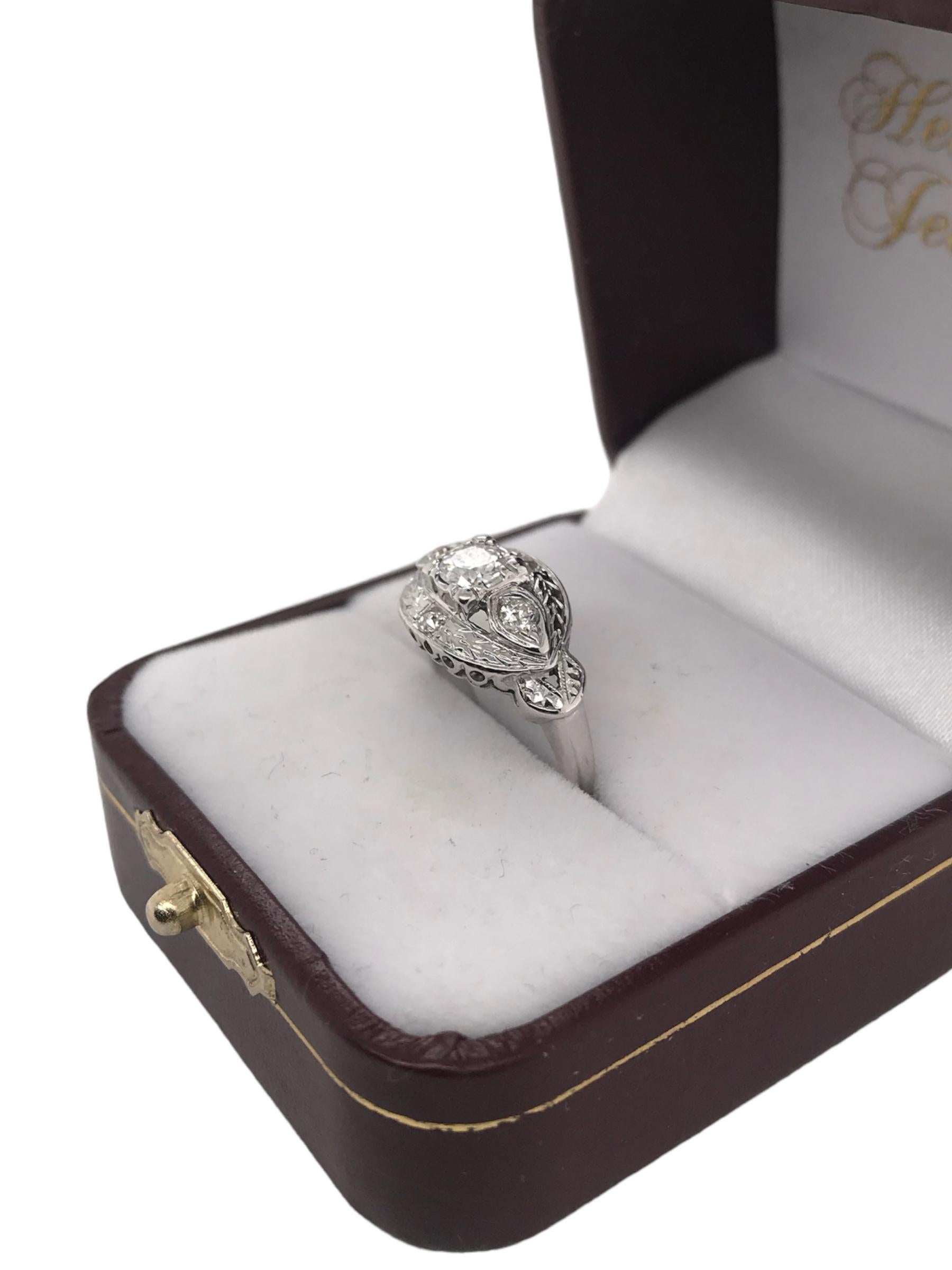 Retro 14K White Gold Diamond Cocktail Ring 0.35 Carat For Sale 6