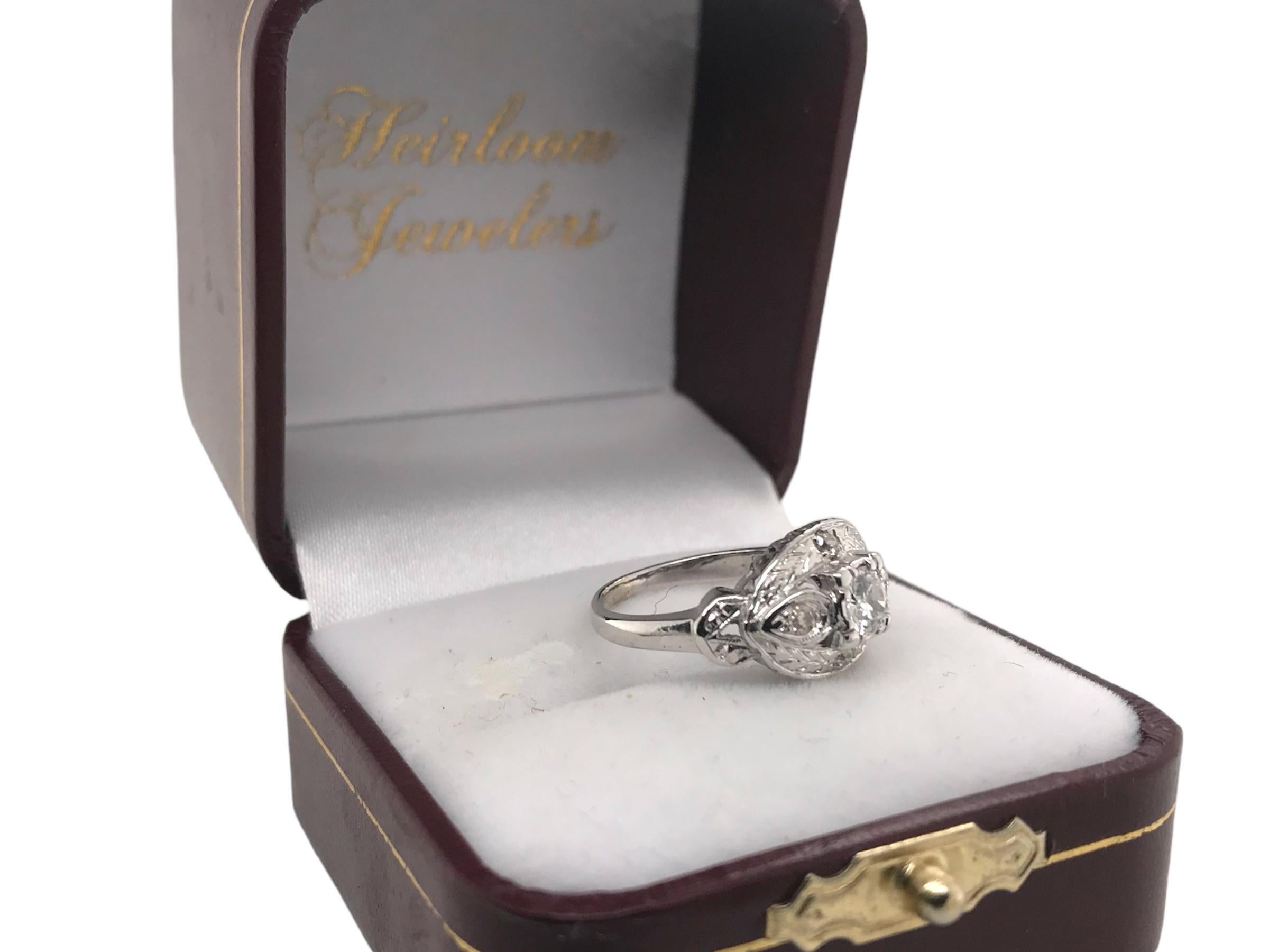 Retro 14K White Gold Diamond Cocktail Ring 0.35 Carat For Sale 8
