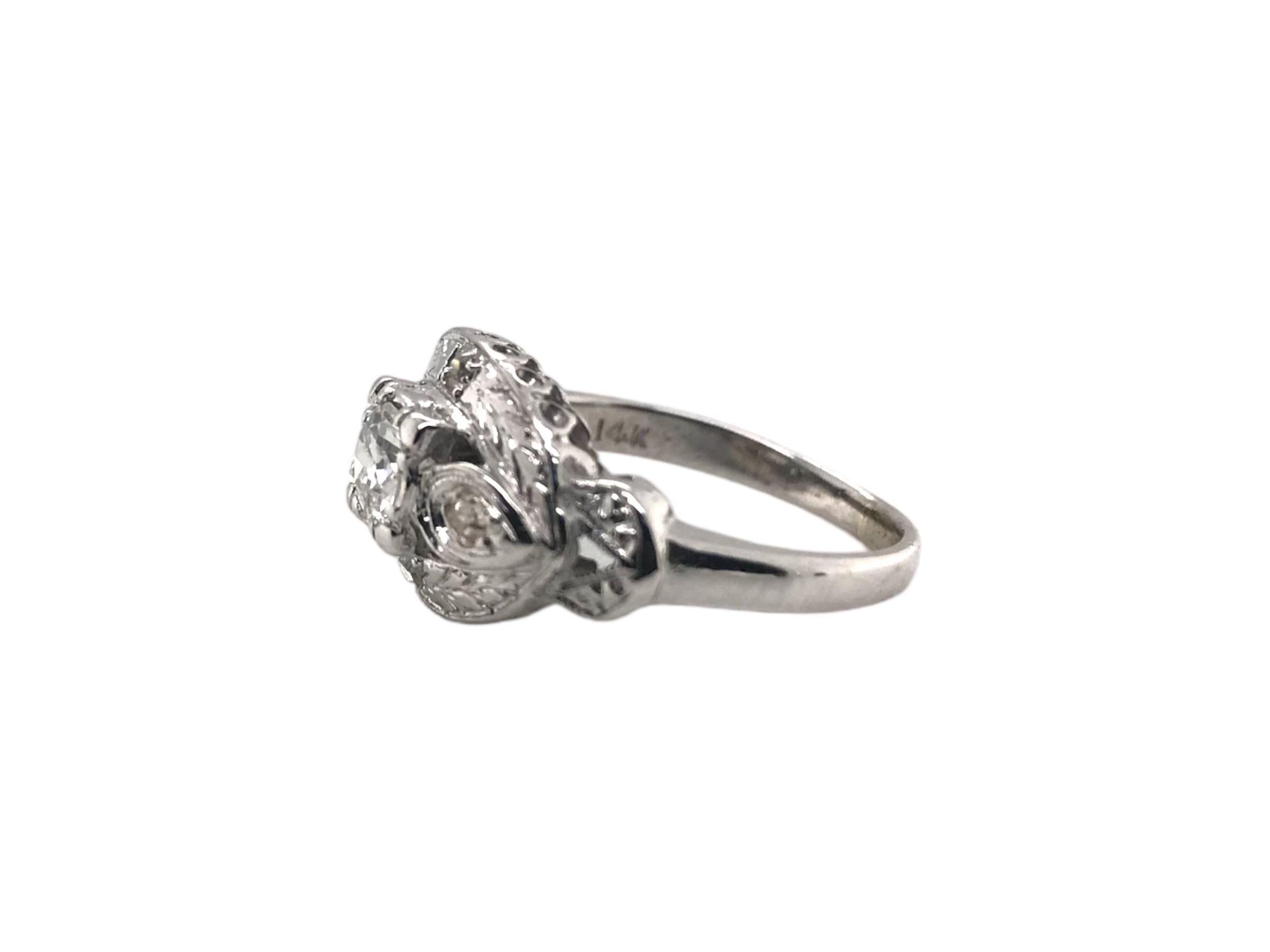 Women's Retro 14K White Gold Diamond Cocktail Ring 0.35 Carat For Sale