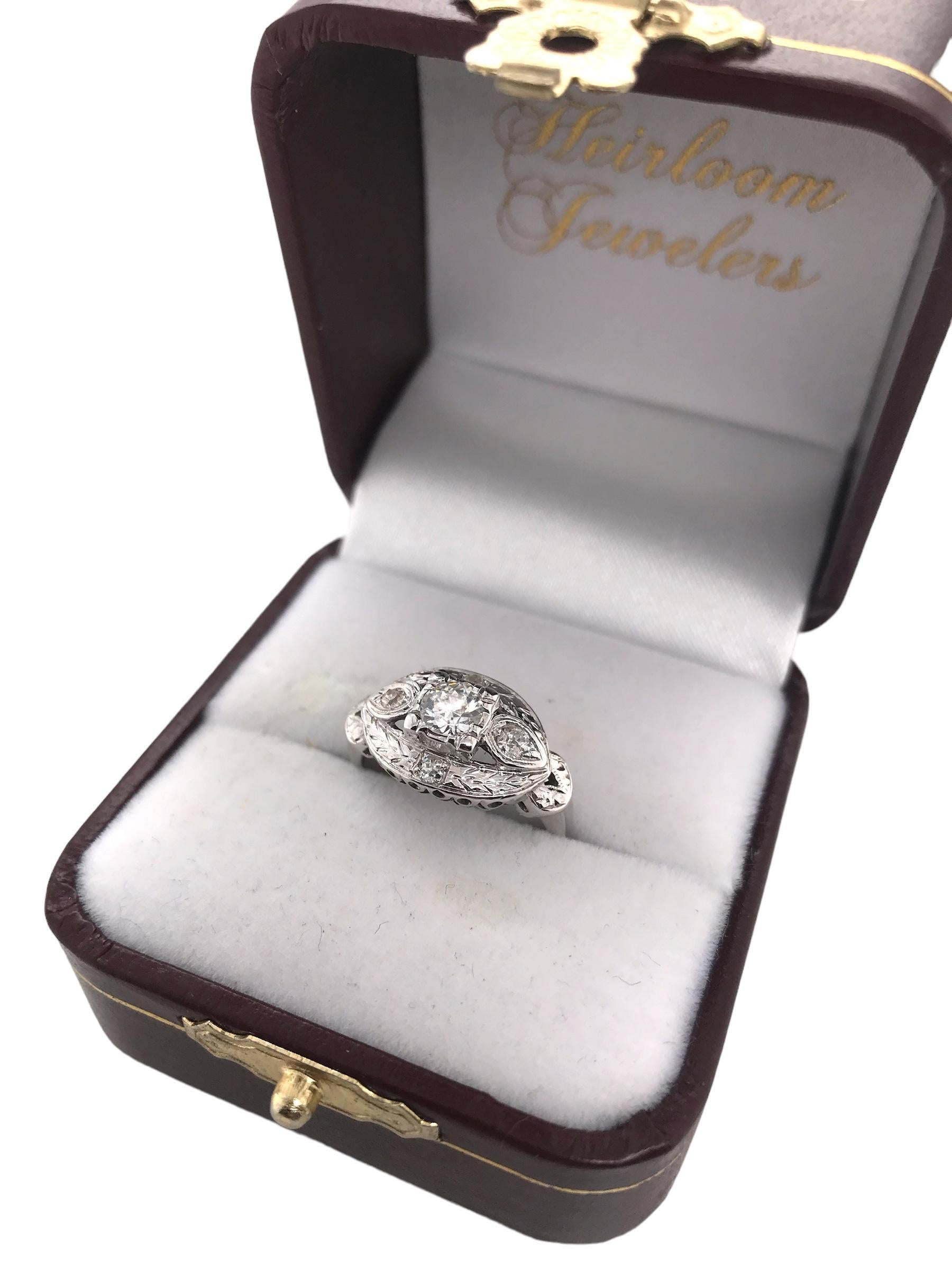 Retro 14K White Gold Diamond Cocktail Ring 0.35 Carat For Sale 4