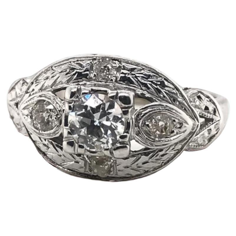 Anillo de cóctel de diamantes retro de oro blanco de 14 quilates 0,35 quilates