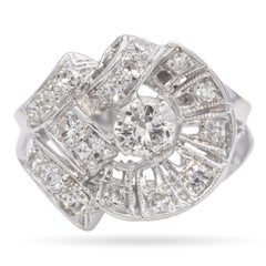 Retro 14k White Gold Diamond Cocktail Ring