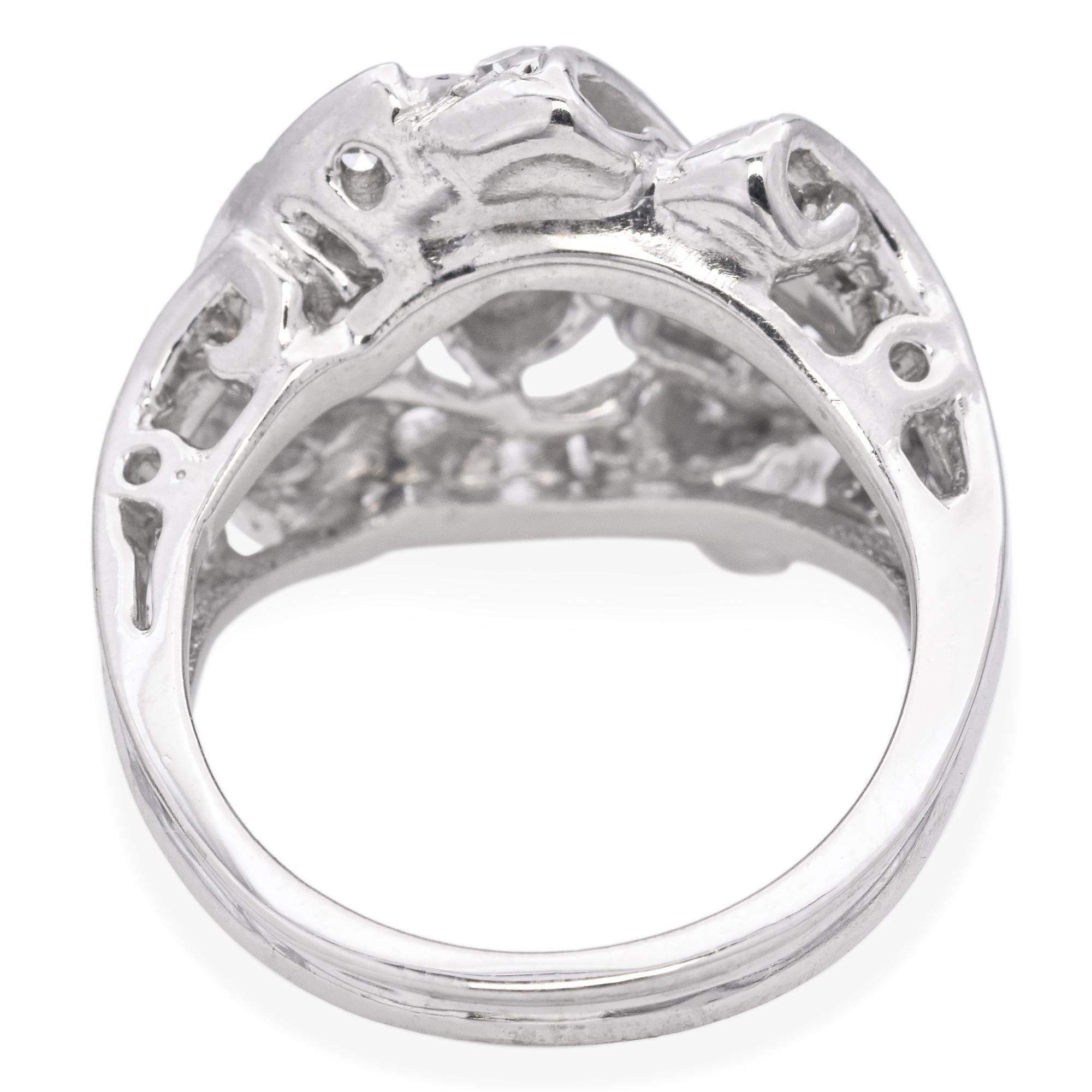 Round Cut Retro 14k White Gold Diamond Cocktail Ring For Sale