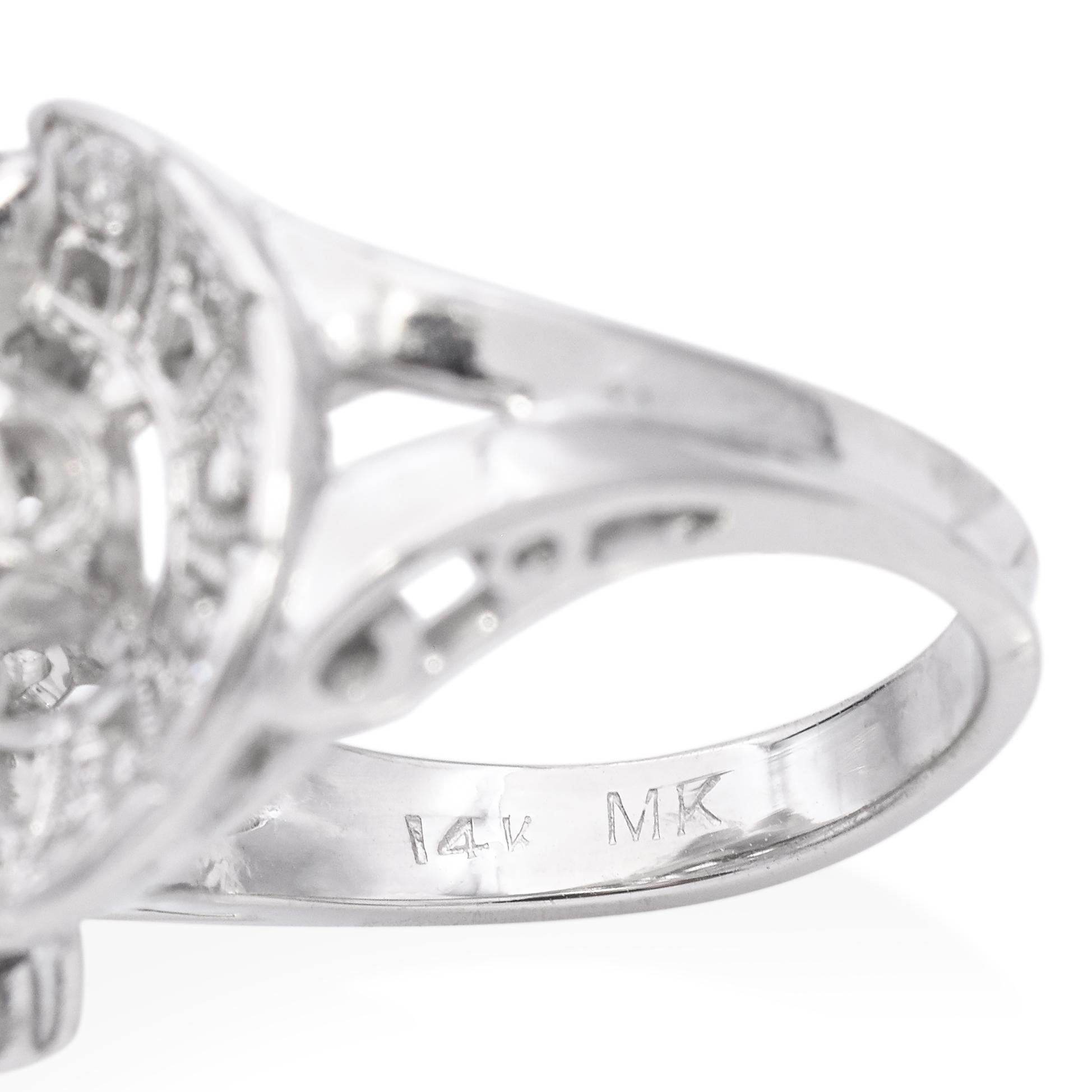 Women's Retro 14k White Gold Diamond Cocktail Ring For Sale