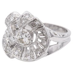 Retro 14k Weißgold Diamant-Cocktailring