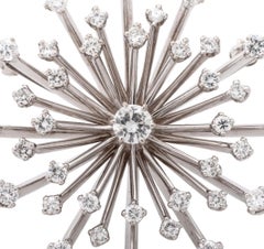 Retro 14K White Gold Diamond Sunburst Pin Pendant