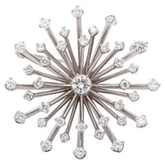 Retro 14K White Gold Diamond Sunburst Pin Pendant