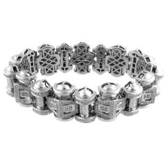 Retro 14K White Gold Diamonds Tank Bracelet