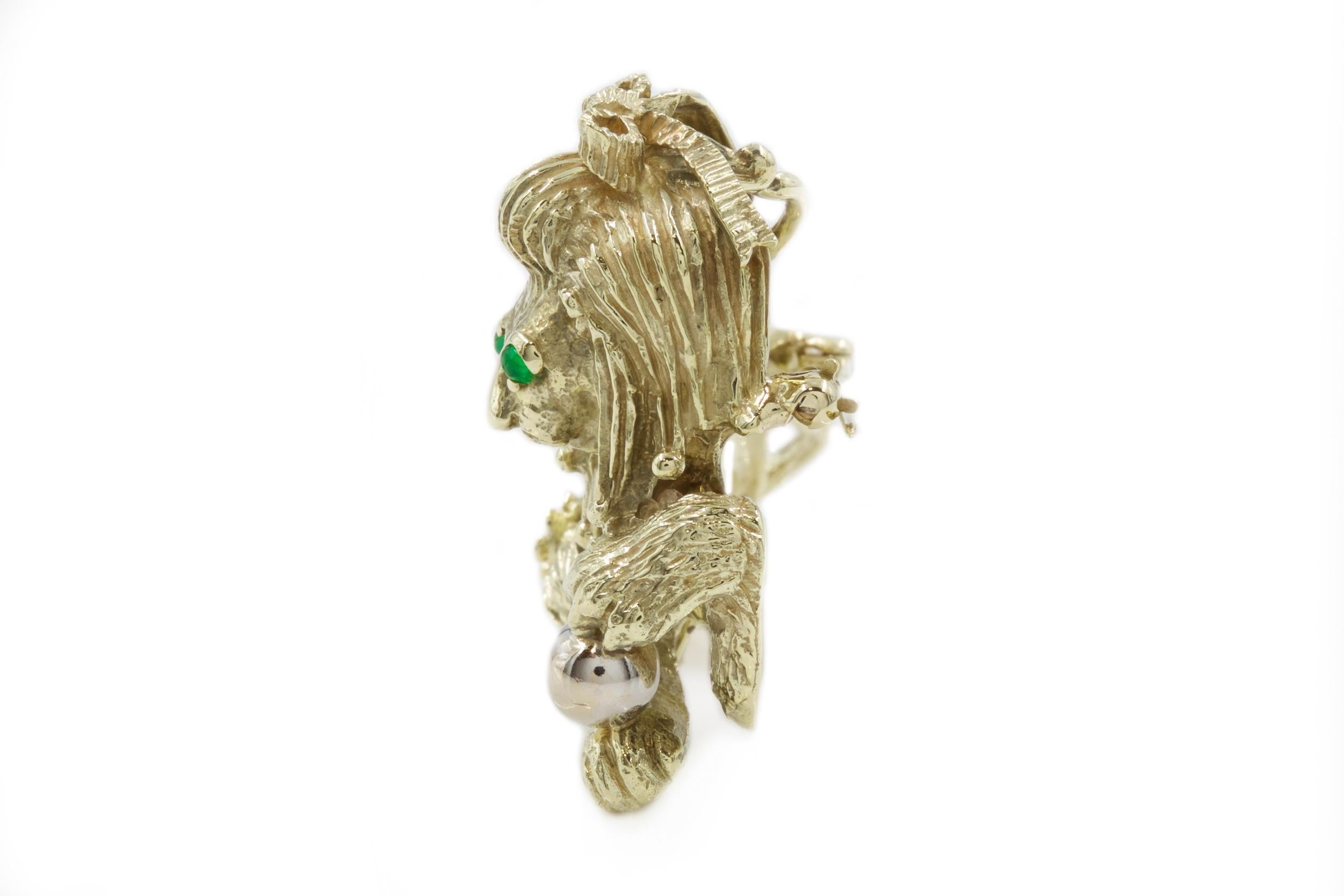 Retro 14k White Gold Figural Lion Brooch Pin Pendant, circa 1940s For Sale 4