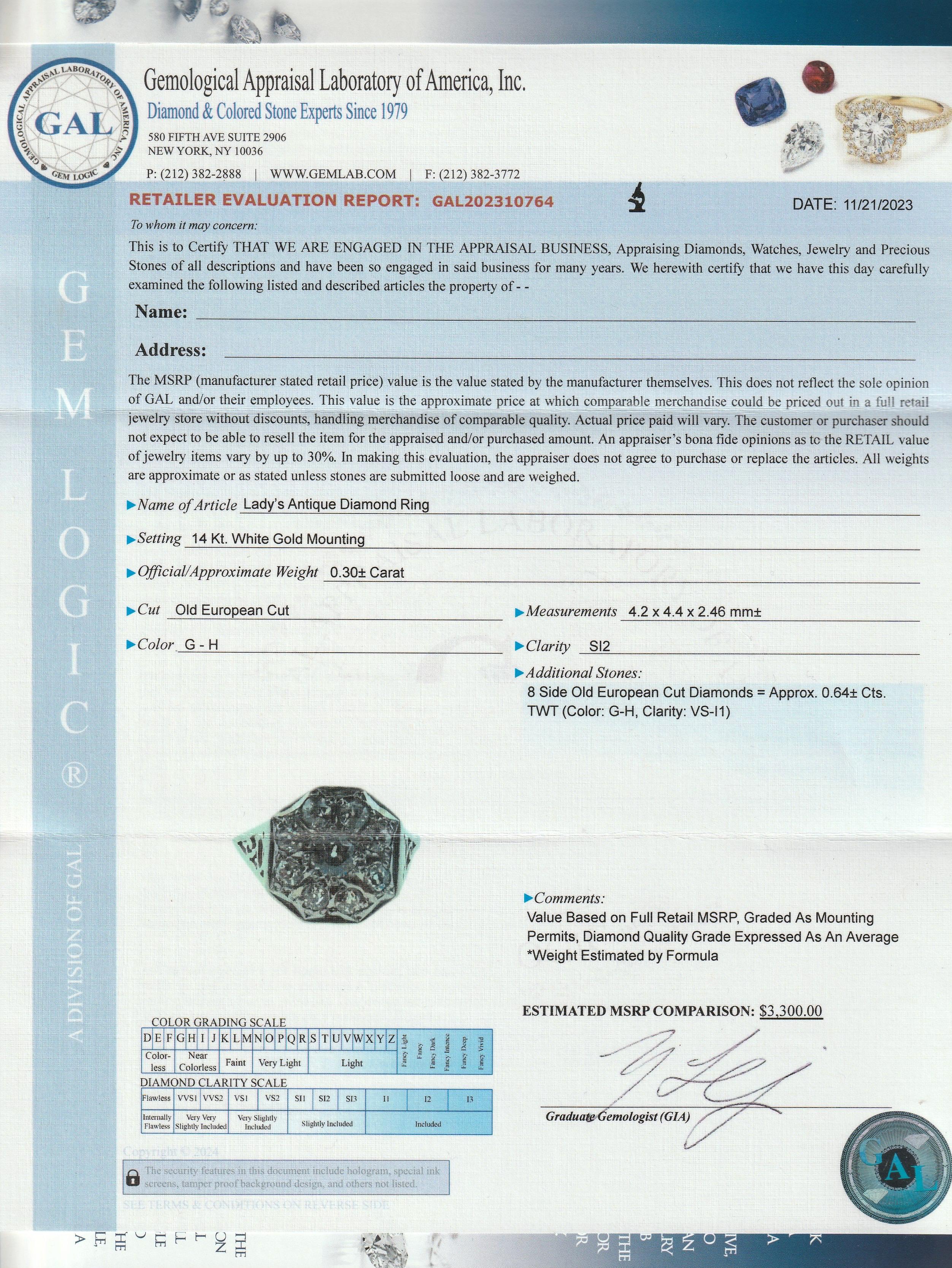 Retro 14K Weißgold & Diamant-Cluster-Ring mit alteuropäischem Schliff im Angebot 5