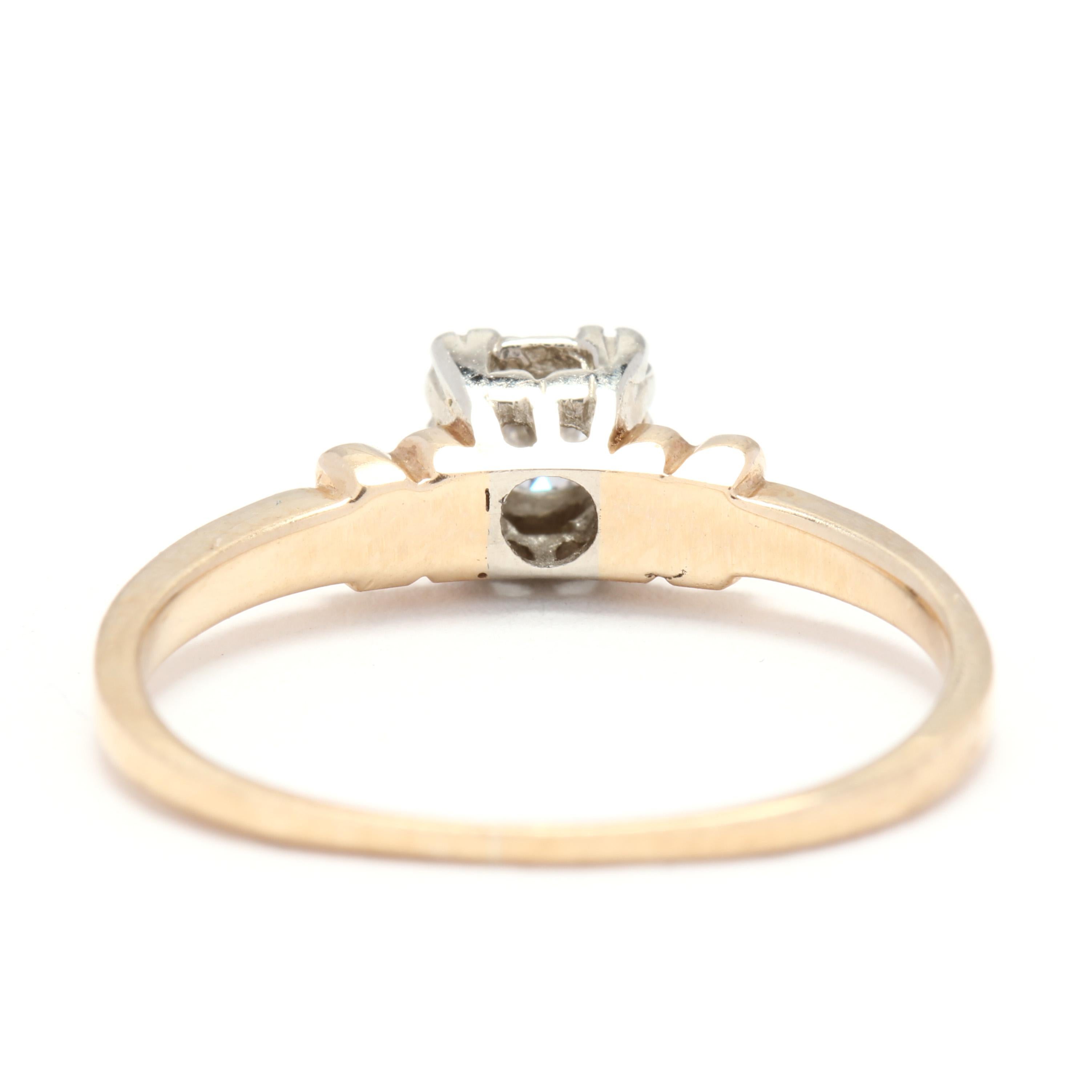 Art Deco Retro 14 Karat White and Yellow Gold Diamond Engagement Ring