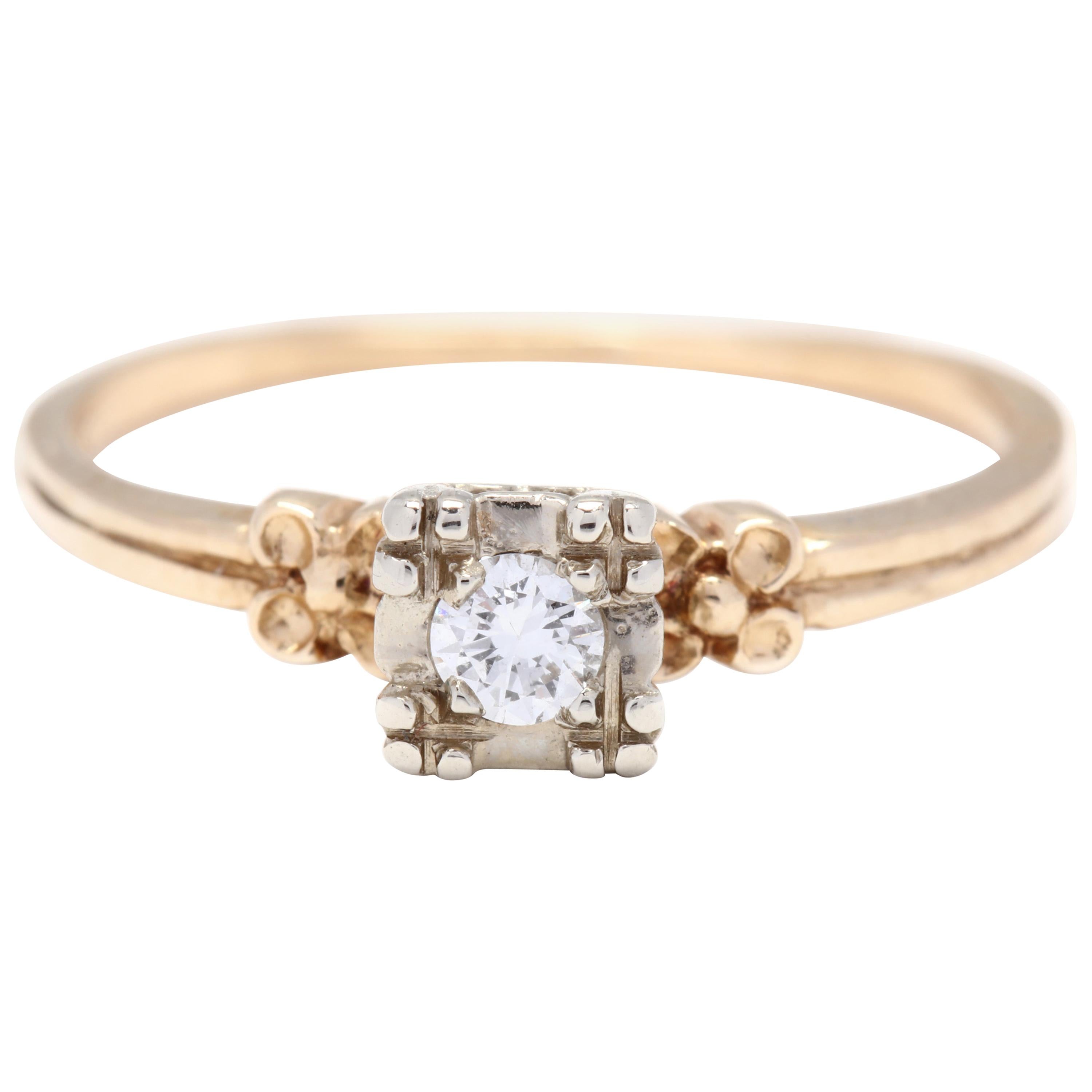 Retro 14 Karat White and Yellow Gold Diamond Engagement Ring