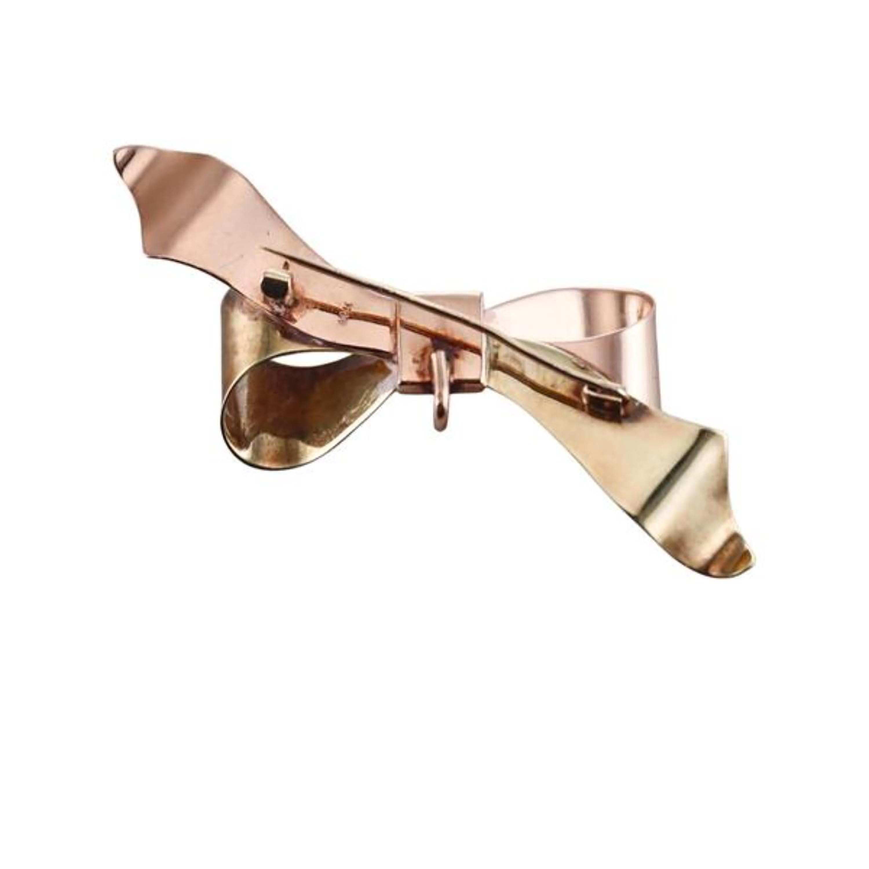 Spilla con fiocco retrò in oro giallo e rosa 14K in vendita 1