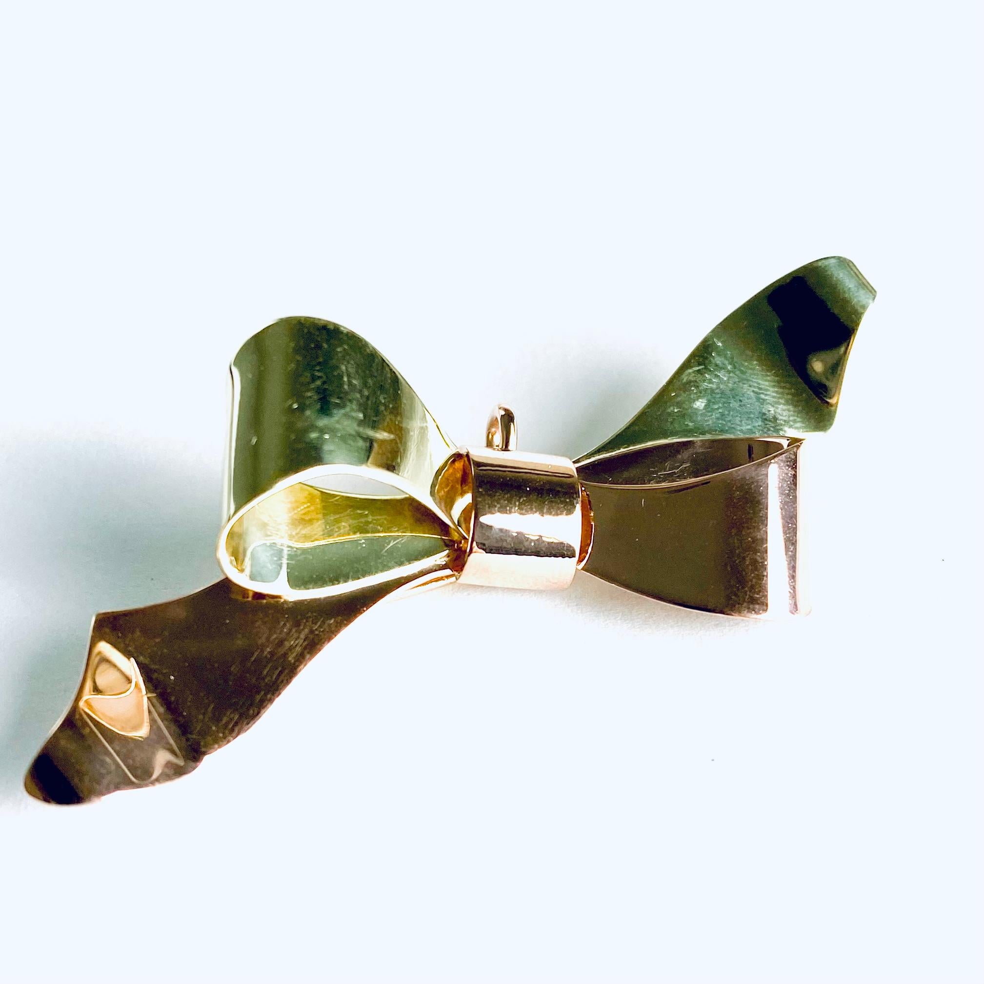 Spilla con fiocco retrò in oro giallo e rosa 14K in vendita 3